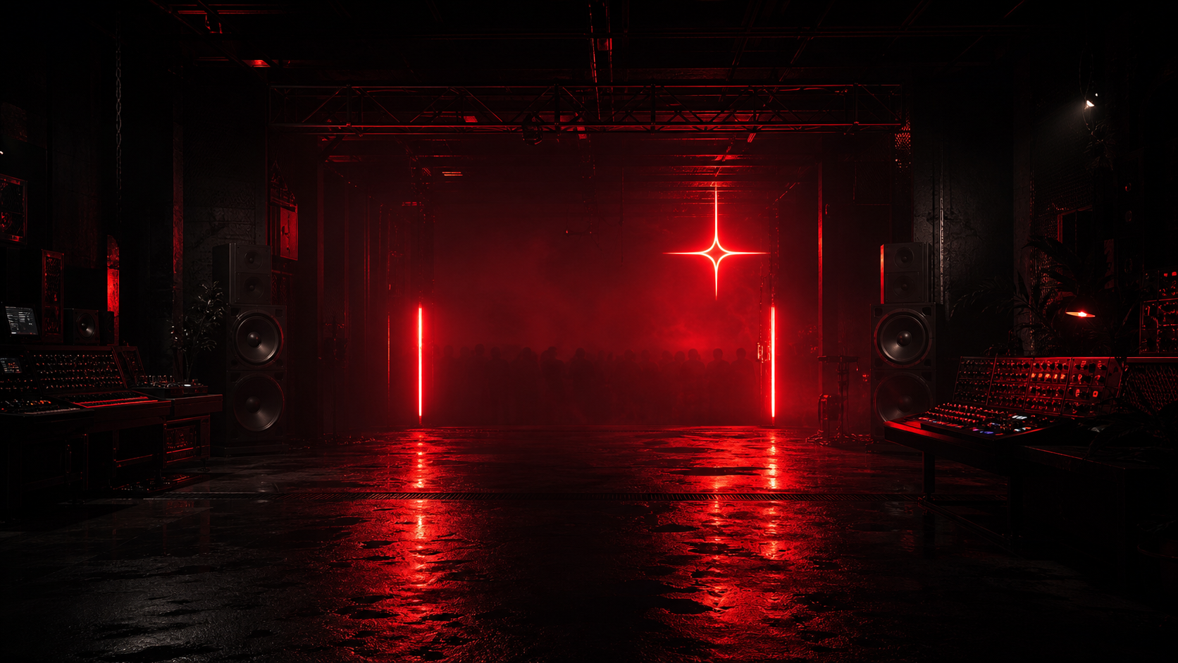 Dark red underground studio club room